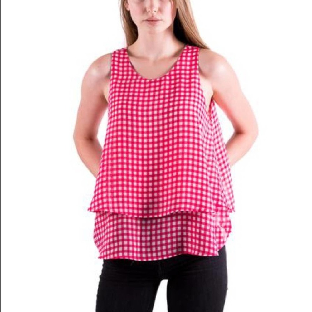 Anthro Lily’s Closet August Pink Gingham Tie Back Sleeveless Top Size Medium